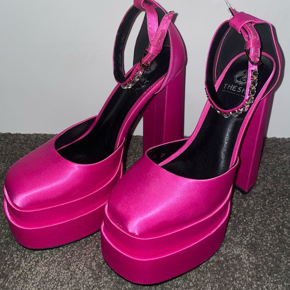 Pink Platform Chunky Heels
